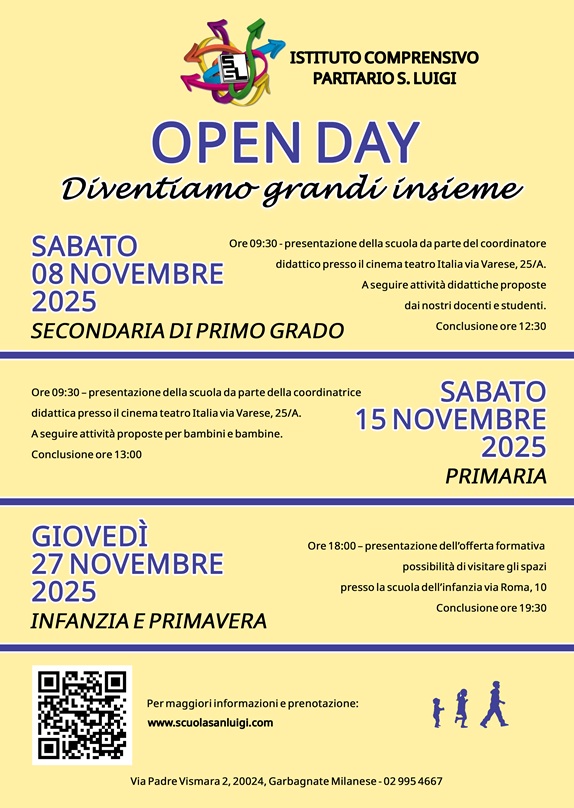 volantino open day scuola san luigi garbgnate 2025